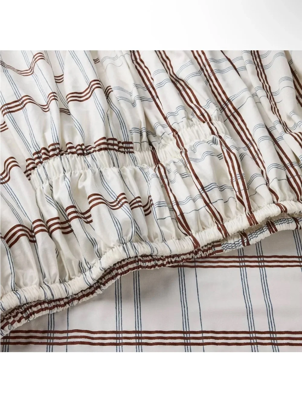NWT Full 300 Thread Count Contrast Merrow Edge Plaid Sheets Cream/Navy/Burgundy